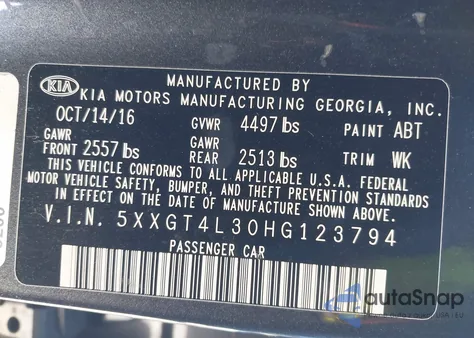 2017 Kia Optima Lx z USA, uszkodzony, nr VIN 5XXGT4L30HG123794